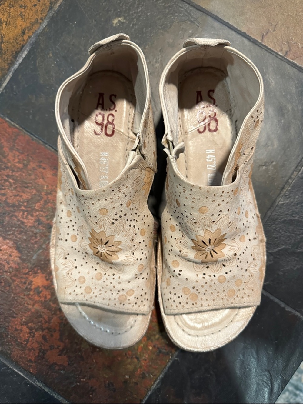 AS98 Reiley Beige Floral Perforated Slip-On Sandals